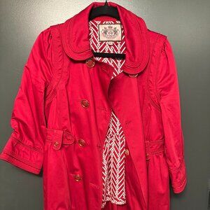 Juicy Couture True Red Cotton Ruffle  3/4 sleeve Trench